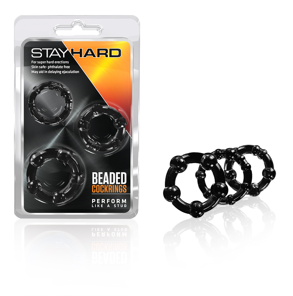 Blush Stay Hard Beaded Cock Rings 3 Pack - Black
