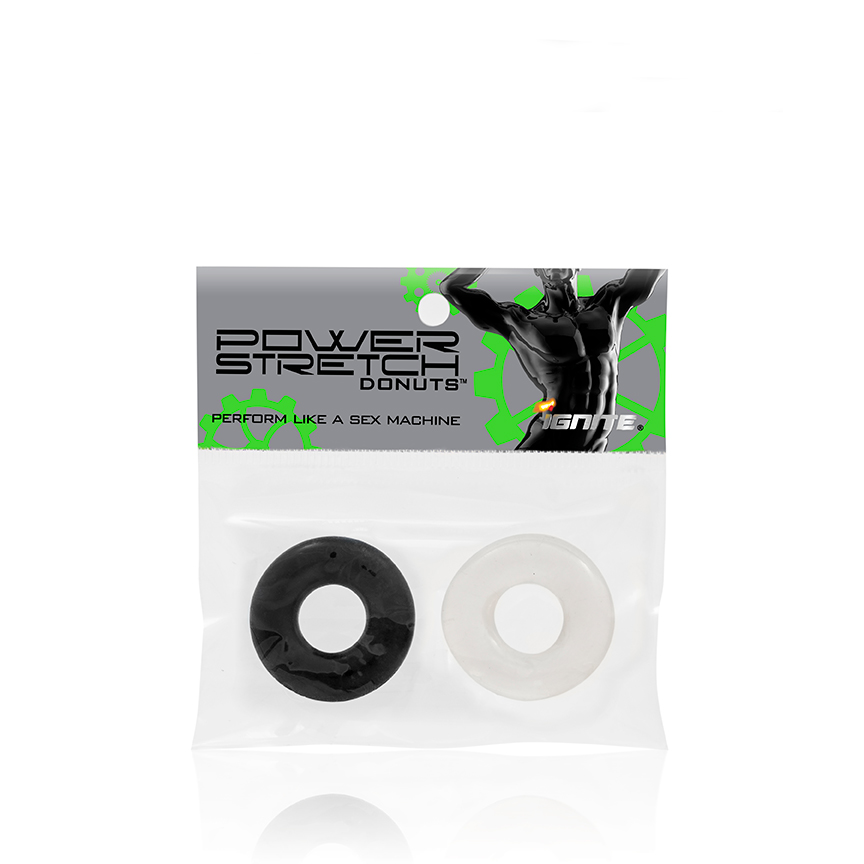 Si Novelties Ignite Thick Power Stretch Donut Cock Ring - Clear/Black 2 Pack