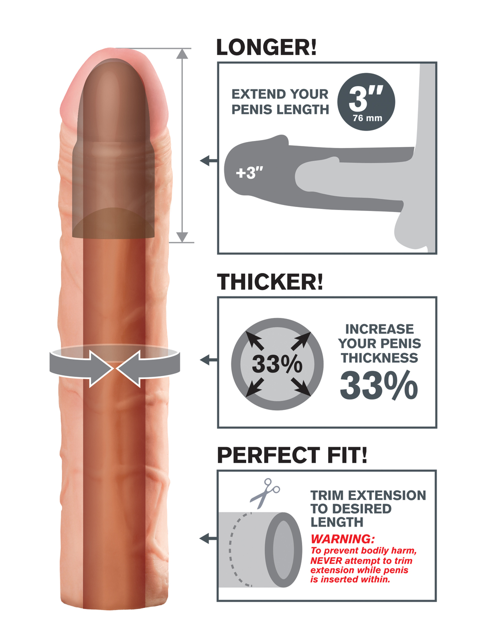 Pipedream Fantasy Xtensions Perfect 3" Penis Extension - Flesh