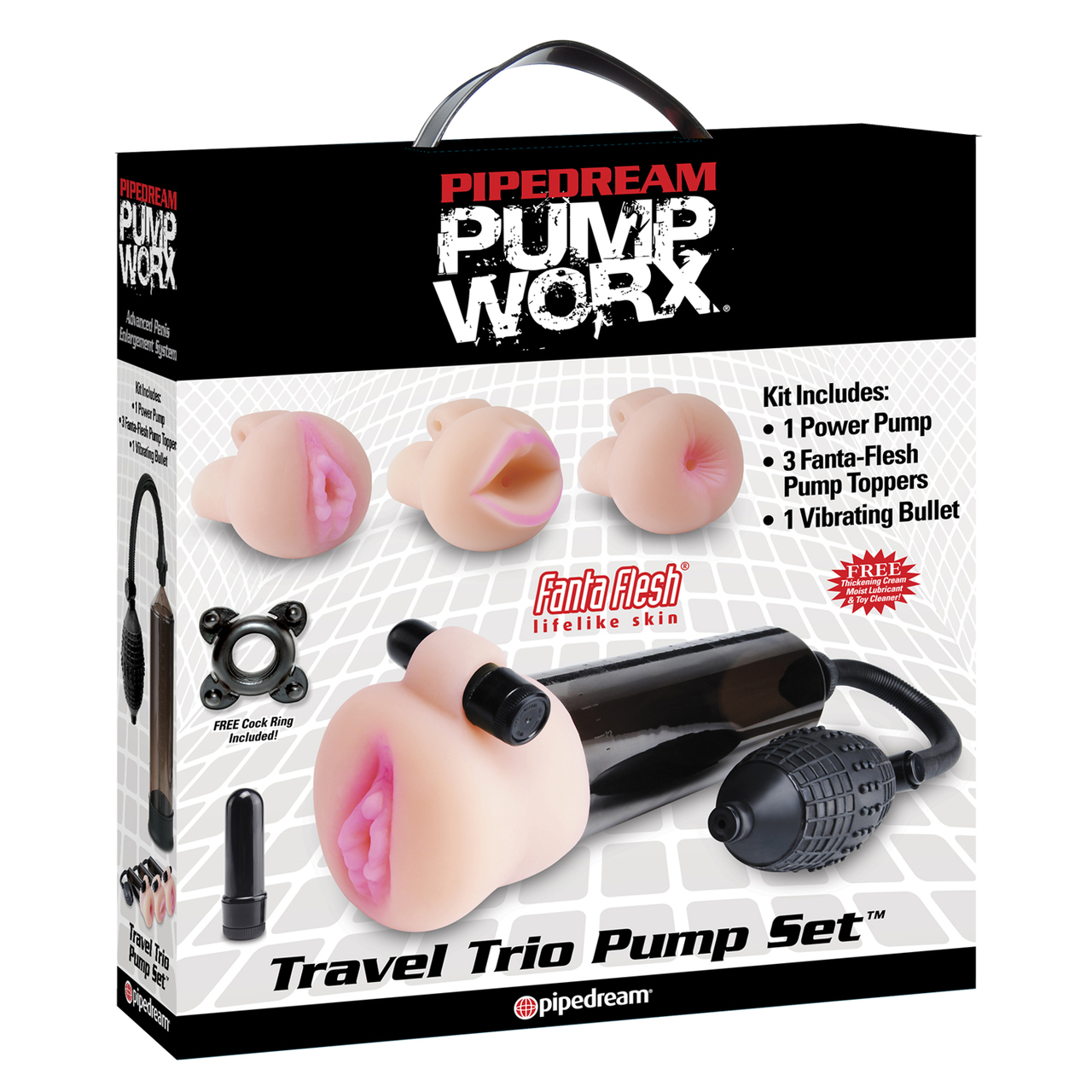 Pipedream Pump Worx Travel Trio Penis Pump Set - Power Pump, Bullet & 3 Attachments