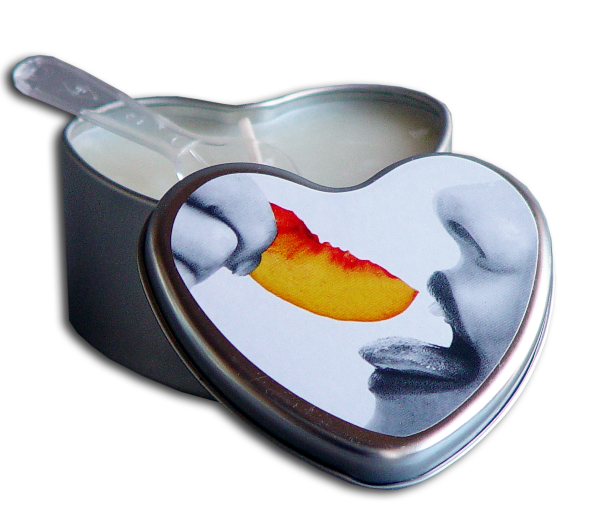 Earthly Body Suntouched Hemp Edible Massage Oil Candle - 4.7 Oz Heart Tin Peach