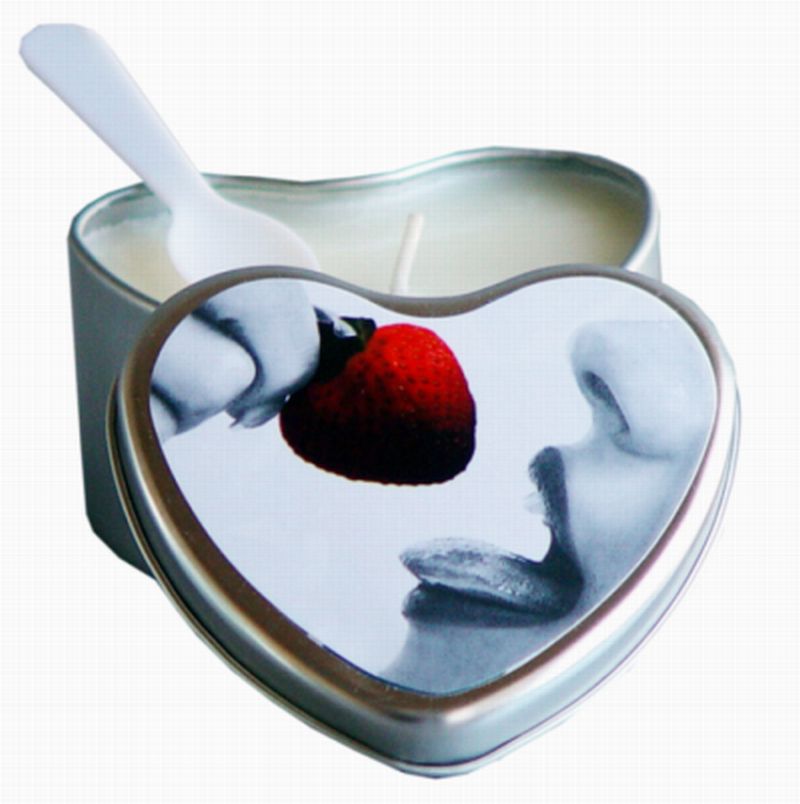 Earthly Body Suntouched Hemp Edible Massage Oil Candle - 4.7 Oz Heart Tin Strawberry