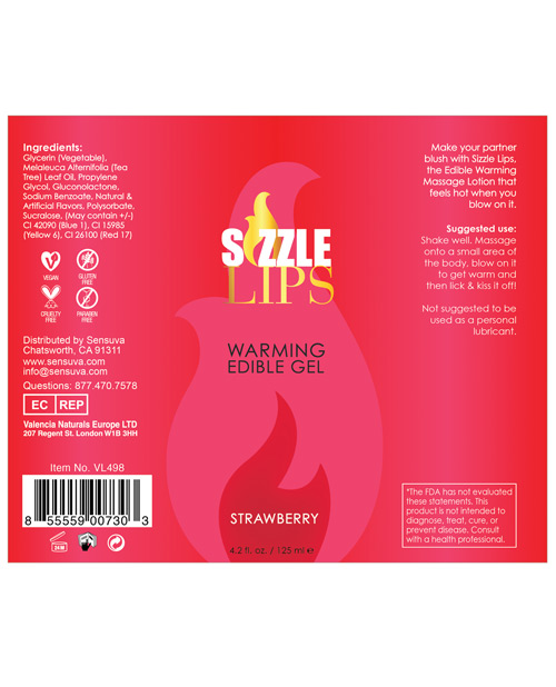 Sensuva Sizzle Lips Warming Oral Sex Gel - 4.2 Oz Bottle Strawberry