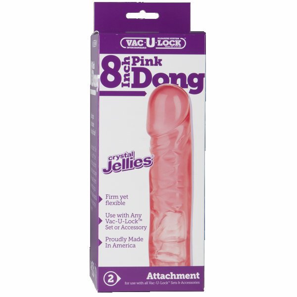 Doc Johnson Vac - U - Lock 8" Crystal Jellie Strap On Dildo Pink