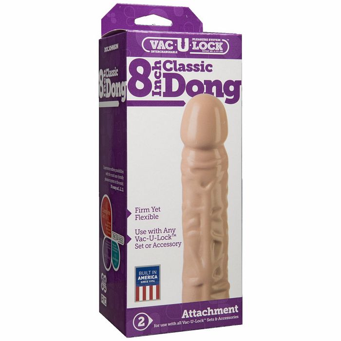 Doc Johnson Vac - U - Lock 8" Classic Strap On Dildo - White