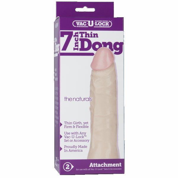 Doc Johnson Vac - U - Lock 7" Thin D Strap On Dildo - White