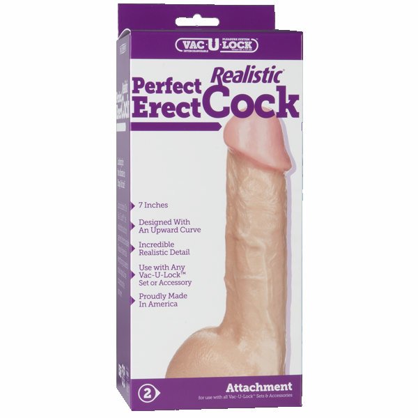 Doc Johnson Vac - U - Lock 7" Perfect Realistic Cock Strap On Dildo - White