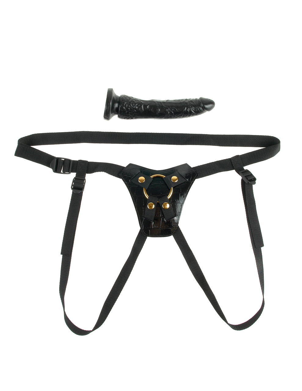 Pipedream Fetish Fantasy Gold Designer Strap On Dildo Includes Dildo - Black