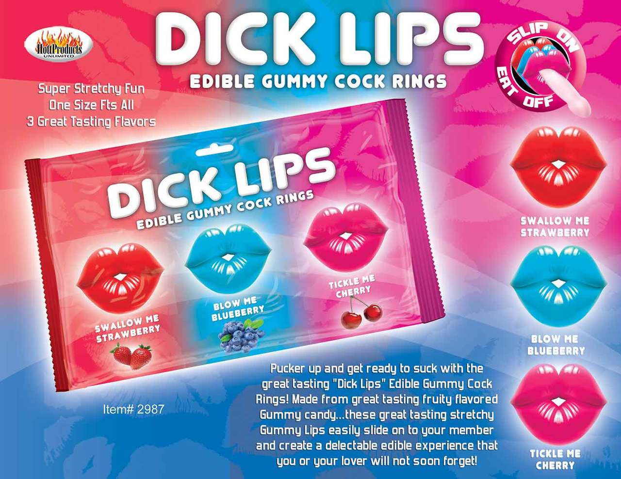 Hott Products Dicklips Edible Gummy Cock Rings - Asst. Flavors Pack Of 3