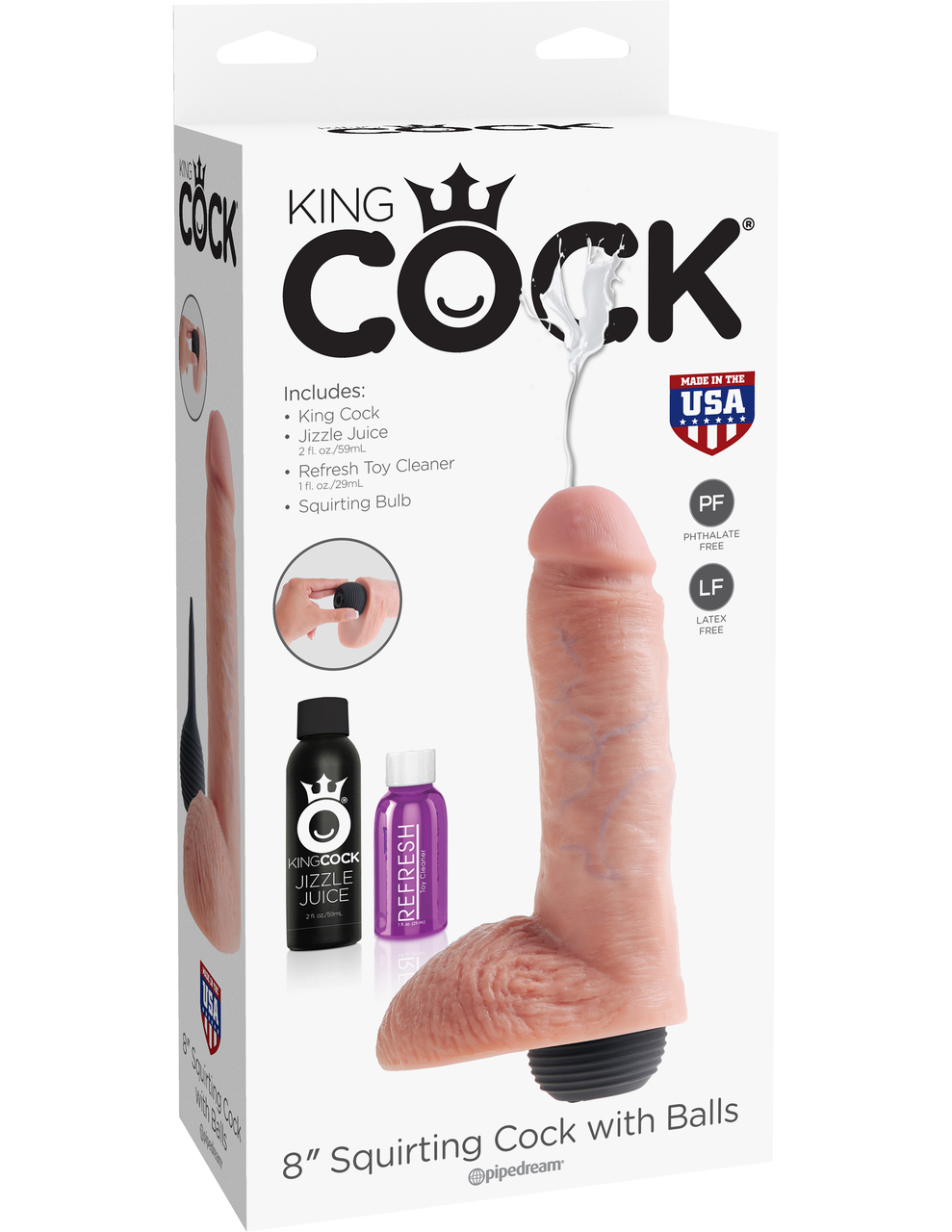 Pipedream King Cock 8" Squirting Realistic Dildo With Balls - Flesh
