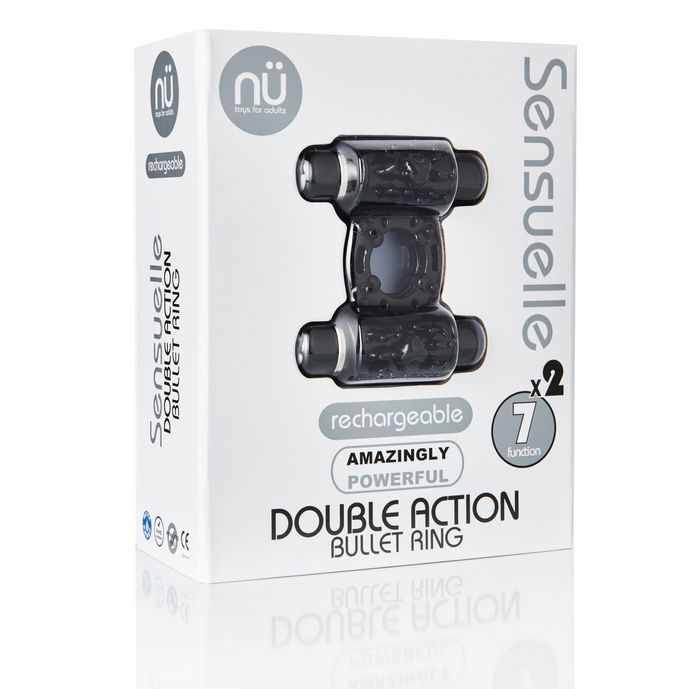 Nu Sensuelle Double Action Cock Ring - 2 X 7 Function Black