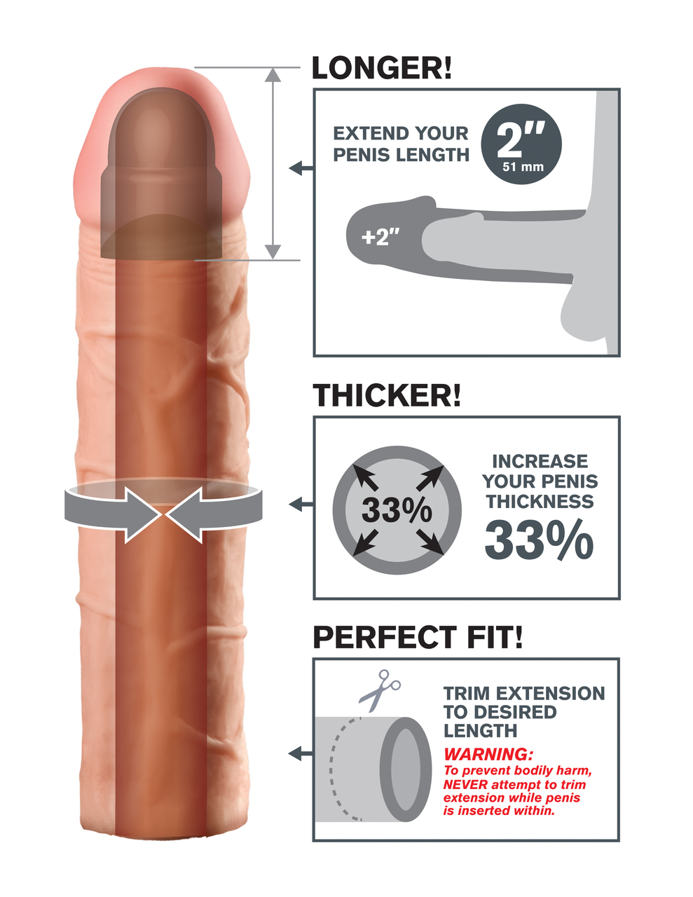 Pipedream Fantasy Xtensions Perfect 2" Penis Extension - Flesh