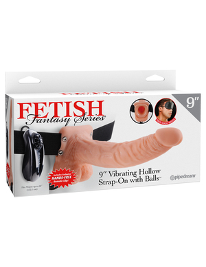 Pipedream Fetish Fantasy Series 9" Vibrating Hollow Strap On Dildo With Balls - Flesh