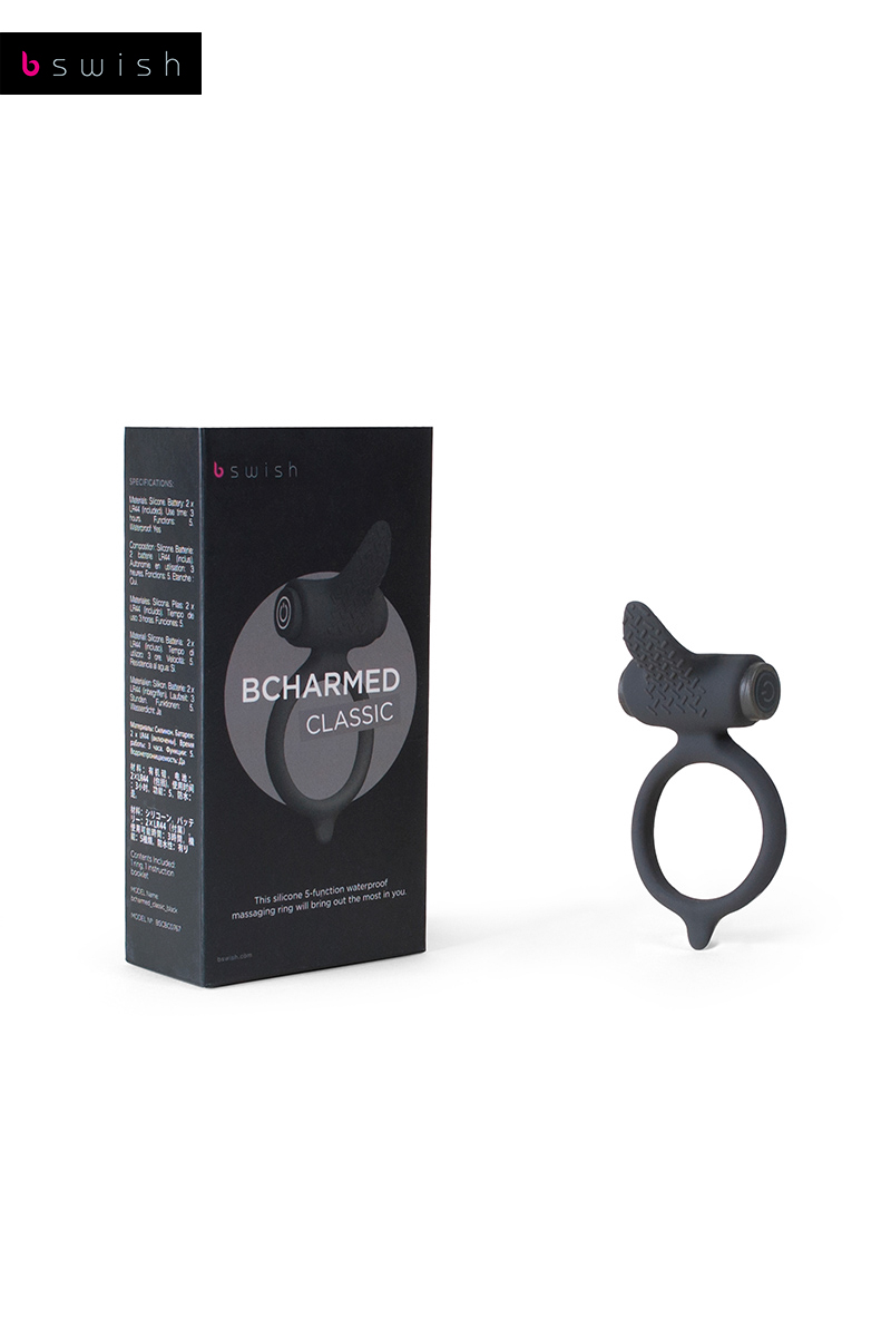 Bcharm Medium Classic Vibrating Cock Ring - Black