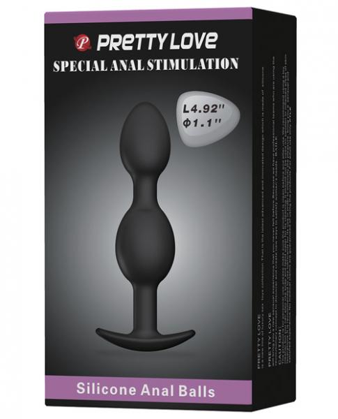 Pretty Love 4.92" Silicone Anal Butt Plug With Ball - Black