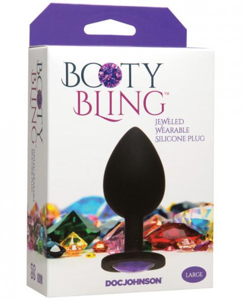Doc Johnson Booty Bling Large Black Butt Plug Purple Stone
