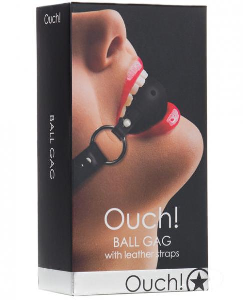 Shots Ouch Fetish Ball Gag Leather Straps Black O/S