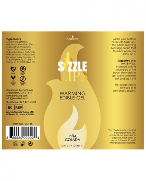 Sensuva Sizzle Lips Pina Colada Warming Gel 4.2Oz