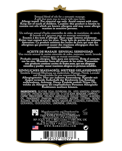 Kama Sutra Aromatics Fragranced Massage Oil - 2 Oz Serenity