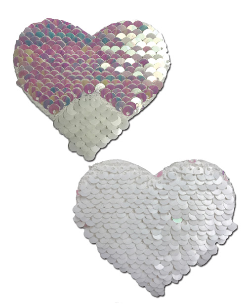 Pastease Color Changing Flip Sequins Heart - Pearl/White O/S Pasties