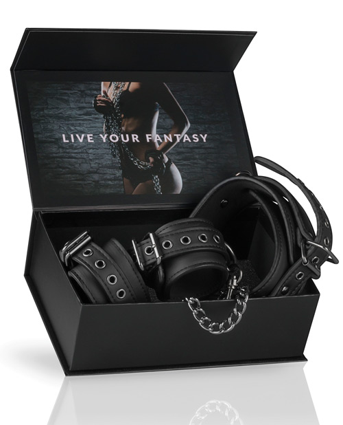Easy Toys Fetish Faux Leather Collar With Handcuffs - Black