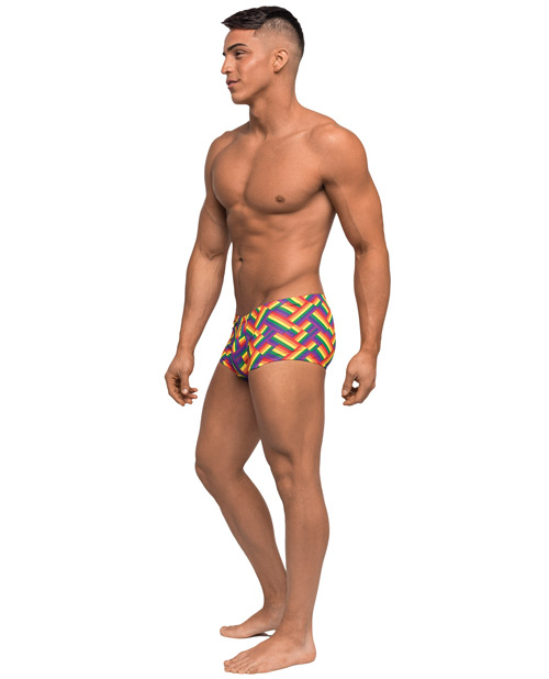 Male Power Men's Pride Fest Contoured Pouch Mini Short Rainbow Sm