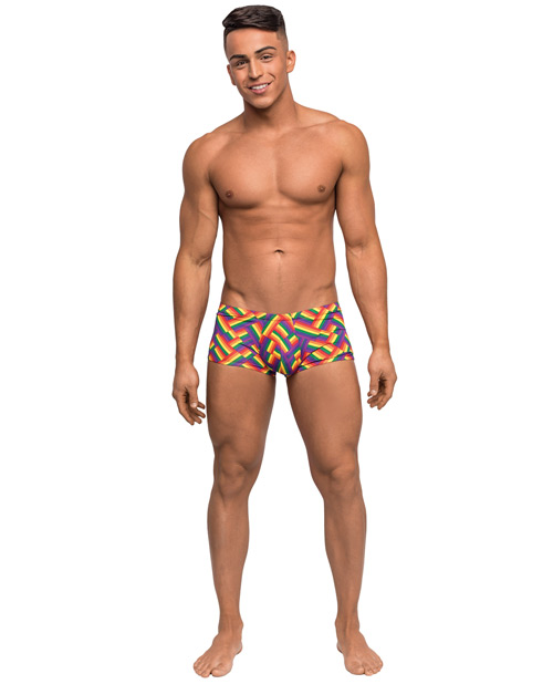 Male Power Men's Pride Fest Contoured Pouch Mini Short Rainbow Md