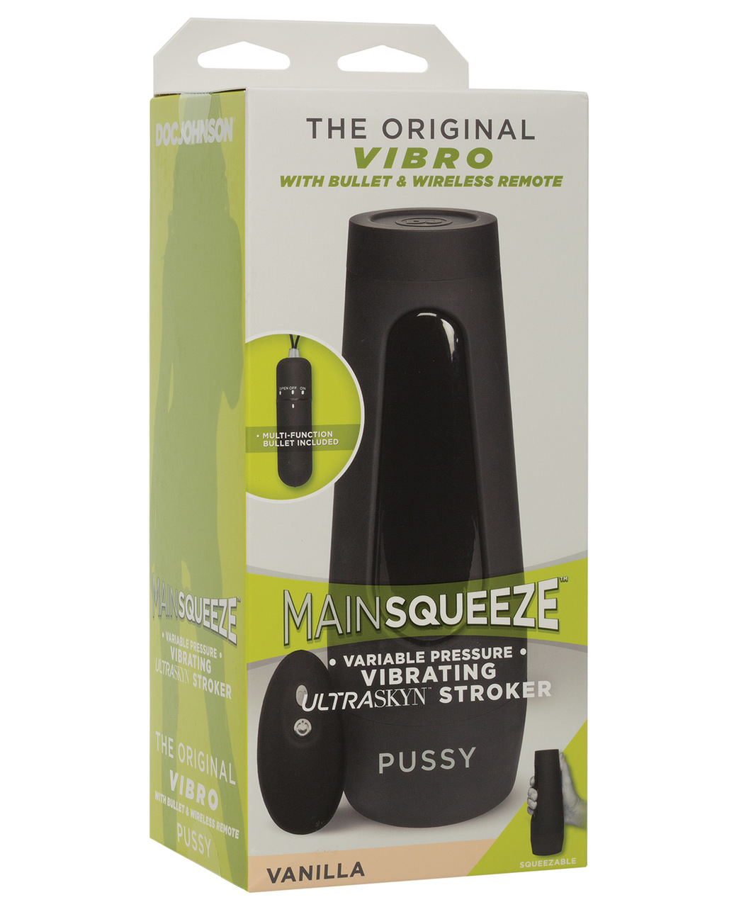 Doc Johnson Main Squeeze Ultraskyn Masturbator Stroker Original Vibro Pussy - Vanilla