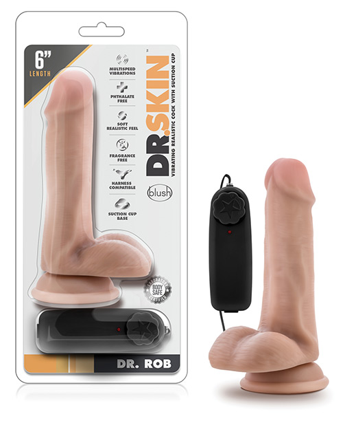 Blush Dr. Skin Dr. Rob 6" Vibrating Suction Cup Dildo Realistic Vibrator - Vanilla