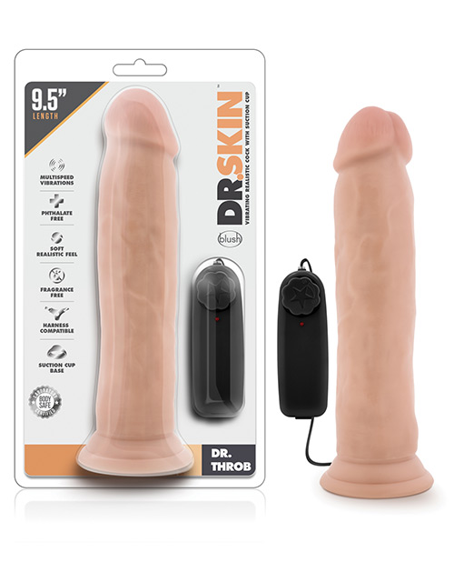 Blush Dr. Skin Dr. Throb 9.5" Vibrating Suction Cup Dildo Realistic Vibrator - Vanilla