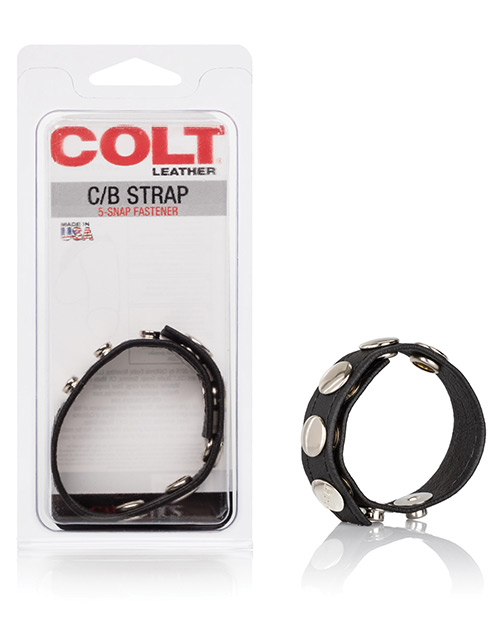 CalExotics Colt Leather C/B Strap On Dildo Harness 5 Snap Fastener - Black