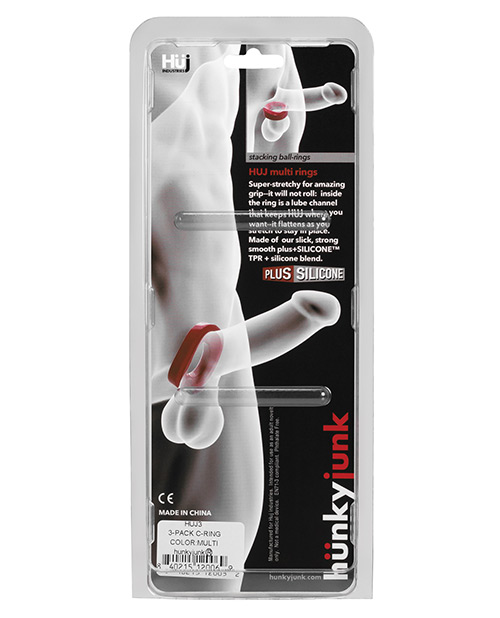 Hunky Junk Cock Ring Multi Pack - Asst. Colors Pack Of 3 - Oxhuj102 - Cbl - Mlt