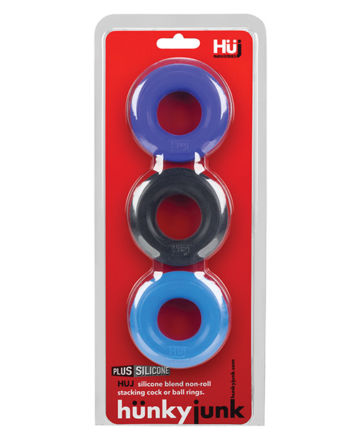 Hunky Junk Cock Ring Multi Pack - Asst. Colors Pack Of 3 - Oxhuj102 - Cbl - Mlt