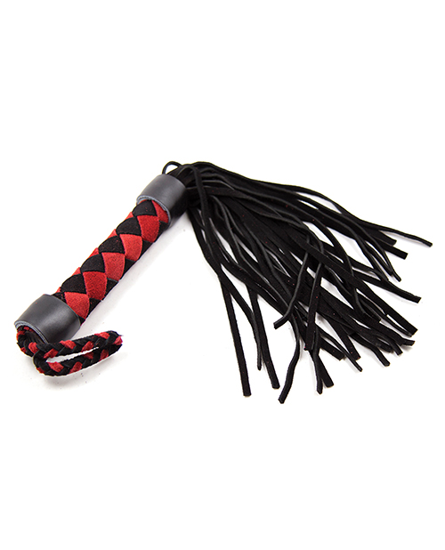 Plesur Fetish 15" Leather Flogger - Black/Red