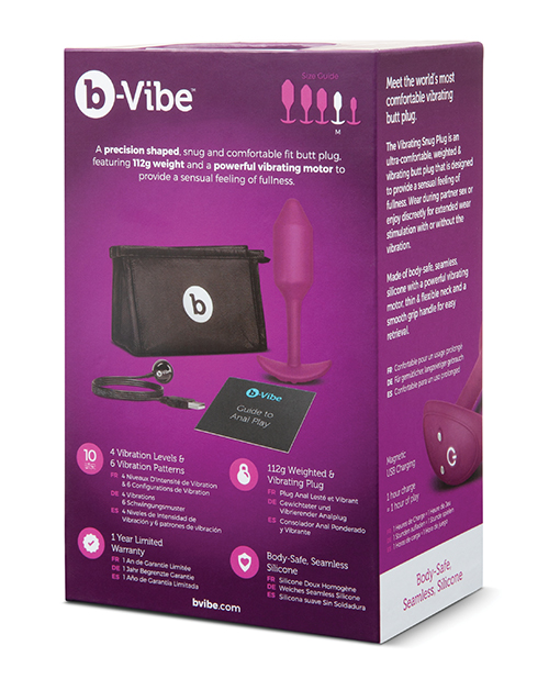 B - Vibe Vibrating Weighted Snug Butt Plug M - 112 G Rose