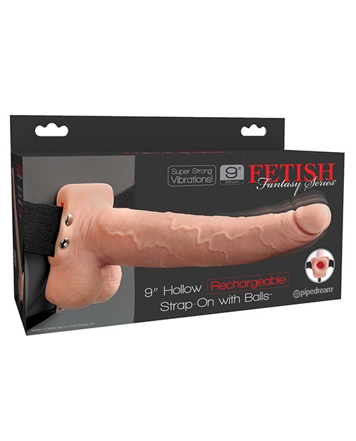 Pipedream Fetish Fantasy Series 9" Hollow Rechargeable Strap On Dildo With Balls - Flesh