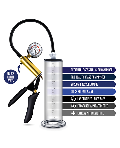 Blush Performance Vx6 Vacuum Penis Pump With Brass Pistol & Pressure Gauge - Clear