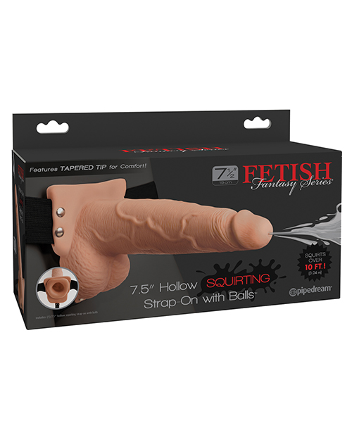 Pipedream Fetish Fantasy Series 7.5" Hollow Squirting Strap On Dildo With Balls - Flesh