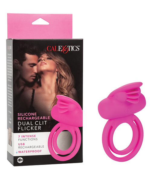 CalExotics Silicone Rechargeable Dual Clit Flicker Enhancer - Pink Cock Ring