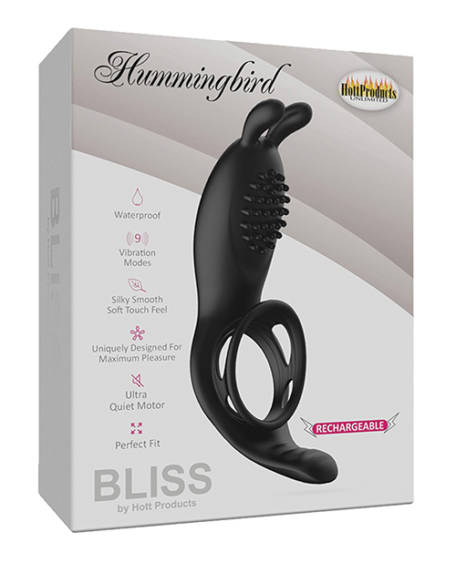 Hott Products Bliss Hummingbird Vibrating Cock Ring - Black