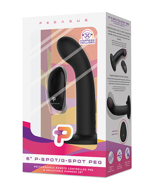 Pegasus 6" Rechargeable P-Spot Pegging Dildo With Adjustable Harness & Remote Set - Black
