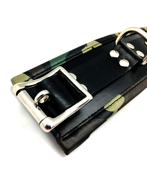 Sensual Sin Fetish Leather Padded Ankle Cuffs - Camo Piping