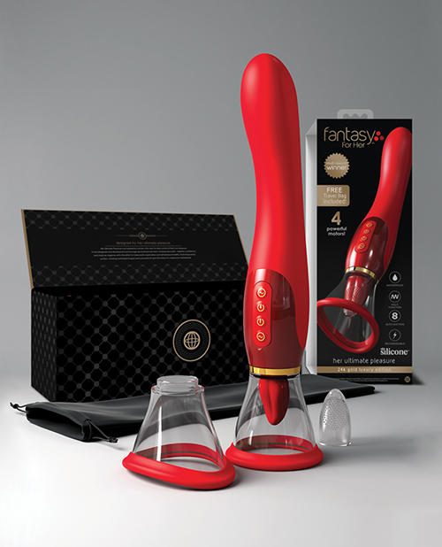 Pipedream Fantasy For Her Ultimate Pleasure 24K Gold Seasonal Luxury Edition Tongue Vibrator With Travel Bag Luxury Box - Red