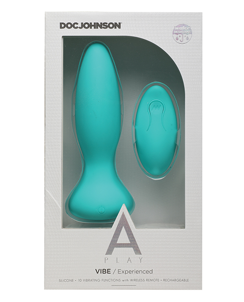 Doc Johnson A Play Rechargeable Silicone Experienced Anal Butt Plug With Remote - Teal
