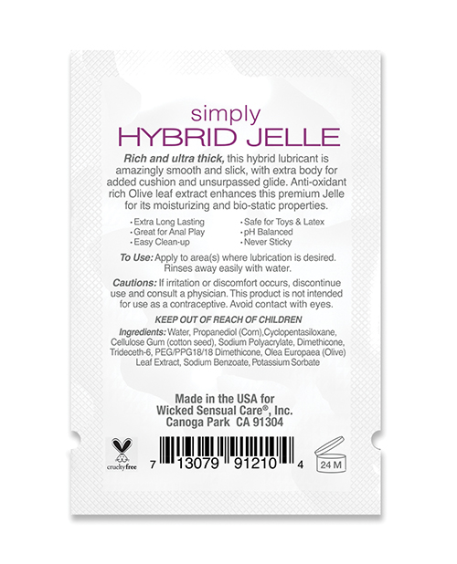 Wicked Sensual Care Collection Simply Hybrid Jelle Personal Lubricant - .1 Oz