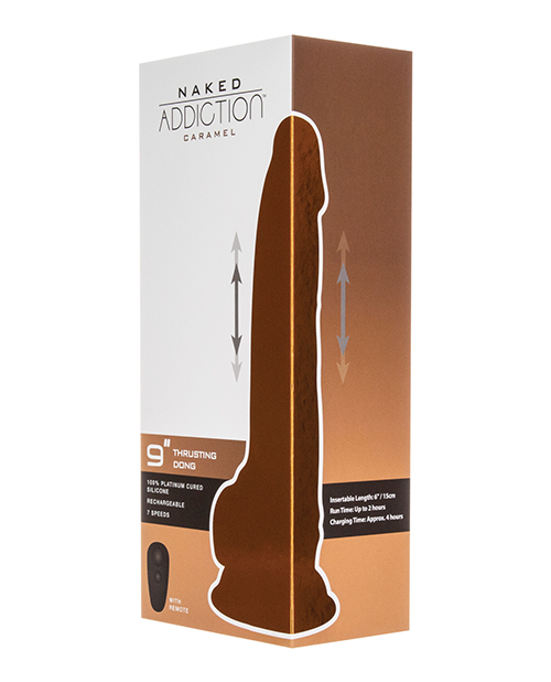 BMS Naked Addiction 9" Thrusting Suction Cup Dildo With Remote - Caramel