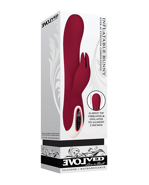 Evolved Inflatable Bunny Dual Stim Rechargeable Rabbit Vibrator - Burgundy