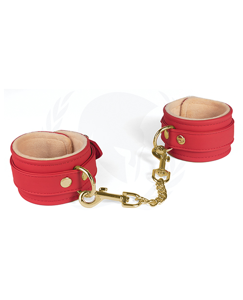 Spartacus Fetish Pu Wrist Cuffs With Plush Lining - Red