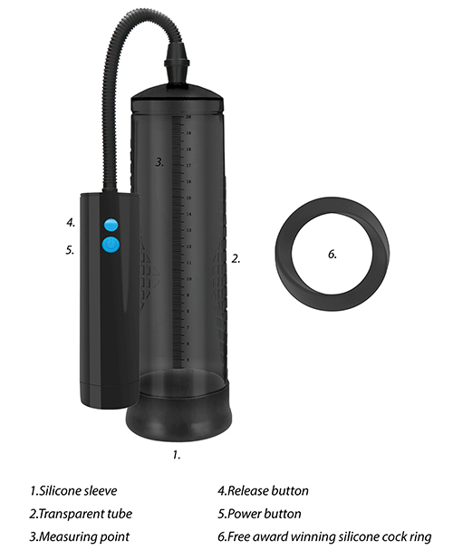 Shots Pumped Rechargeable Extreme Power Penis Pump With Free Silicone Cock Ring - Black