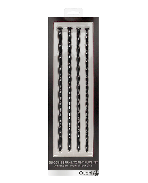 Shots Ouch Fetish Advanced Urethral Sounding Silicone Spiral Plug Set - Black